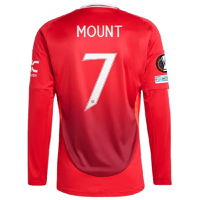 Men's Cycling Jerseys with Reflective Stripes for Safe and Stylish Rides at Nightadidas Manchester United Mason Mount Long Sleeve Home Jersey w/ Europa League Patches 24/25 (Red)