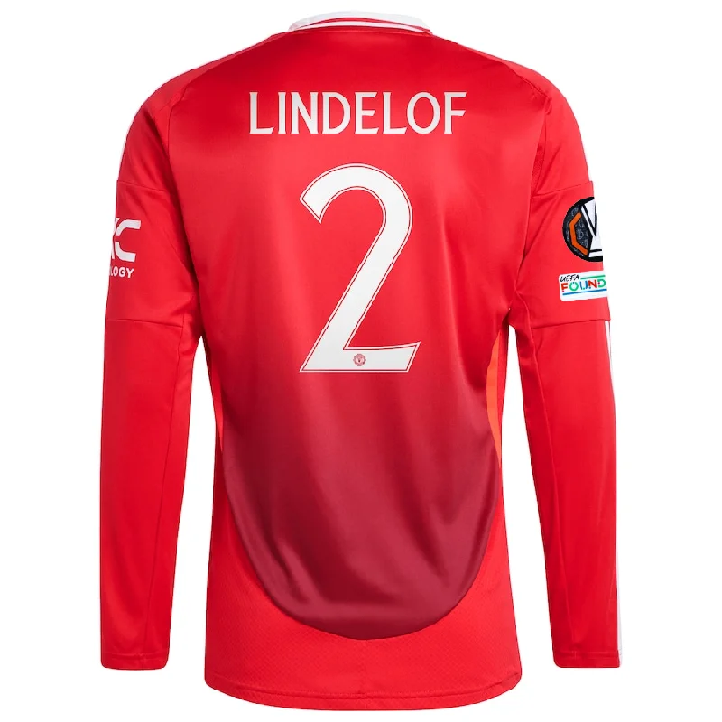 Men's Breathable Polyester Running Jerseys in Bright Neon Colors for High - Visibility Workoutsadidas Manchester United Victor Lindelof Long Sleeve Home Jersey w/ Europa League Patches 24/25 (Red)