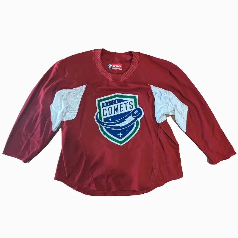 Men's Sustainable Organic Cotton Rugby Jerseys for Eco - Conscious Sports EnthusiastsAHL - Used CCM Practice Jersey - Utica Comets (Red) Men's Sustainable Organic Cotton Rugby Jerseys for Eco - Conscious Sports EnthusiastsAHL - Used CCM Practice Jersey - Utica Comets (Red)