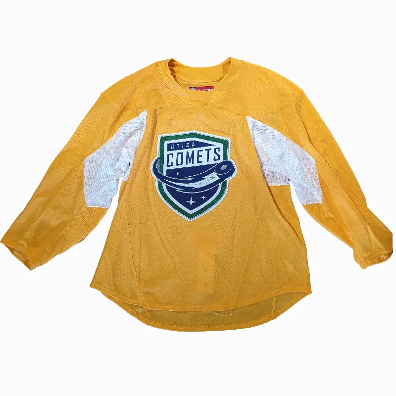 Men's Retro Hockey Jerseys with Classic Stripes and Logos for a Nostalgic Hockey AestheticAHL - Used CCM Practice Jersey - Utica Comets (Yellow) Men's Retro Hockey Jerseys with Classic Stripes and Logos for a Nostalgic Hockey AestheticAHL - Used CCM Practice Jersey - Utica Comets (Yellow)