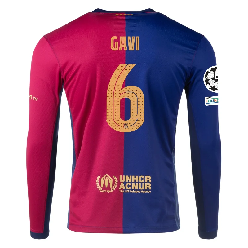 Men's Moisture - Wicking Lacrosse Jerseys with Mesh Panels for Optimal Performance on the FieldNike Barcelona Home Gavi Long Sleeve Jersey w/ Champions League Patches 24/25 (Royal/Nobel Red/Club Gold) Men's Moisture - Wicking Lacrosse Jerseys with Mesh Panels for Optimal Performance on the FieldNike Barcelona Home Gavi Long Sleeve Jersey w/ Champions League Patches 24/25 (Royal/Nobel Red/Club Gold)