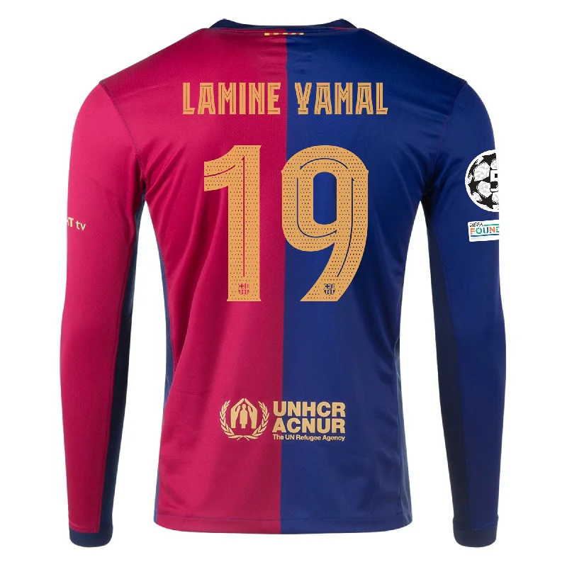 Men's Moisture - Wicking Lacrosse Jerseys with Mesh Panels for Optimal Performance on the FieldNike Barcelona Home Lamine Yamal Long Sleeve Jersey w/ Champions League Patches 24/25 (Royal/Nobel Red/Club Gold) Men's Moisture - Wicking Lacrosse Jerseys with Mesh Panels for Optimal Performance on the FieldNike Barcelona Home Lamine Yamal Long Sleeve Jersey w/ Champions League Patches 24/25 (Royal/Nobel Red/Club Gold)