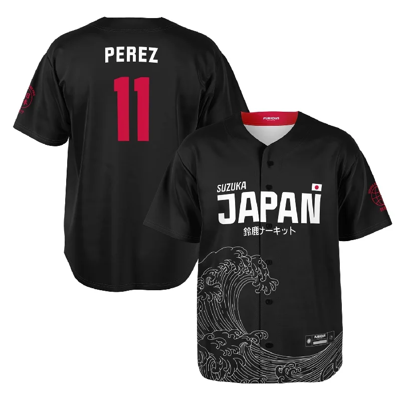 Men's Sustainable Organic Cotton Rugby Jerseys for Eco - Conscious Sports EnthusiastsPerez - Carbon Black Suzuka "Great Wave" Jersey Men's Sustainable Organic Cotton Rugby Jerseys for Eco - Conscious Sports EnthusiastsPerez - Carbon Black Suzuka "Great Wave" Jersey