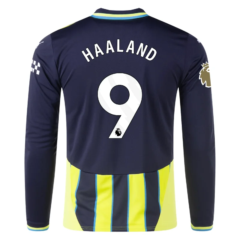 Men's Breathable Polyester Running Jerseys in Bright Neon Colors for High - Visibility WorkoutsPuma Manchester City Erling Haaland Long Sleeve Away Jersey w/ EPL + Club World Cup Patch 24/25 (New Navy/Yellow Glow)