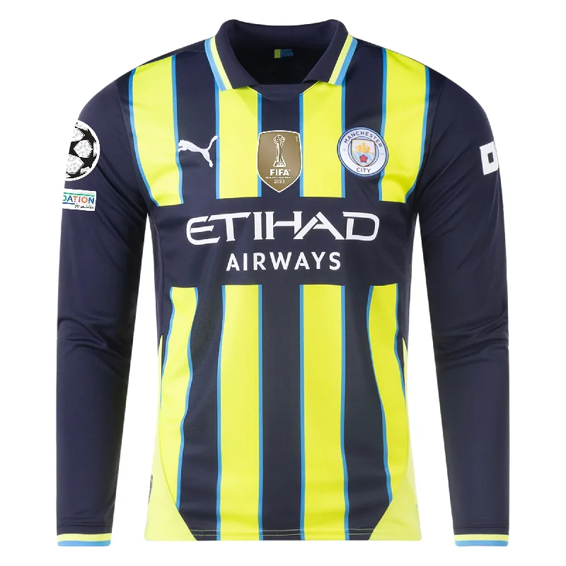 Men's Vintage American Football Jerseys of Legendary Teams for Collectors and FansPuma Manchester City Long Sleeve Away Jersey w/ Champions League + Club World Cup Patches 24/25 (New Navy/Yellow Glow)