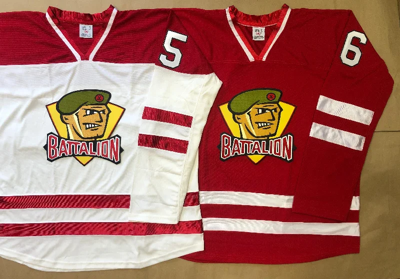Men's Vintage American Football Jerseys of Legendary Teams for Collectors and FansRed and White Hockey Jerseys with a Battalion Twill Logo Men's Vintage American Football Jerseys of Legendary Teams for Collectors and FansRed and White Hockey Jerseys with a Battalion Twill Logo