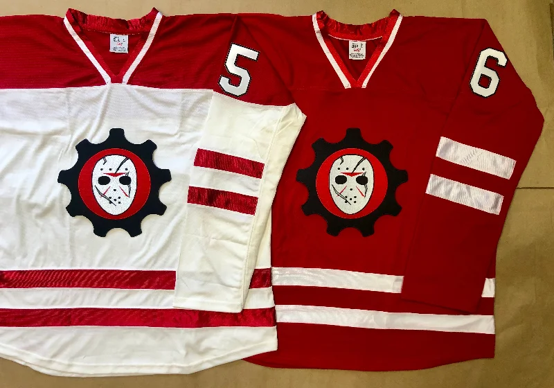 Men's Authentic Soccer Jerseys of National Teams for International Football EventsRed and White Hockey Jerseys with a Goalie Mask Twill Logo Men's Authentic Soccer Jerseys of National Teams for International Football EventsRed and White Hockey Jerseys with a Goalie Mask Twill Logo
