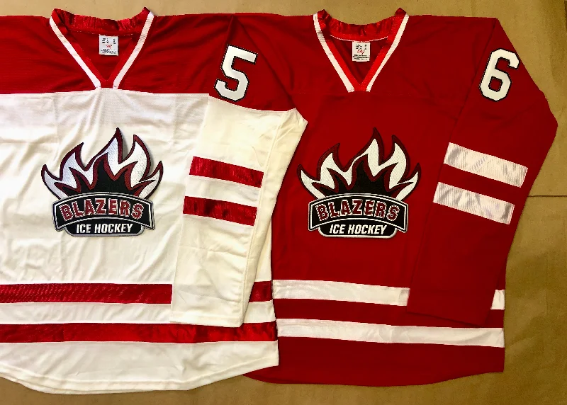 Men's Retro Soccer Jerseys of Famous Clubs from the 90s for Nostalgic Football EnthusiastsRed and White Hockey Jerseys with The Blazers Twill Logo Men's Retro Soccer Jerseys of Famous Clubs from the 90s for Nostalgic Football EnthusiastsRed and White Hockey Jerseys with The Blazers Twill Logo