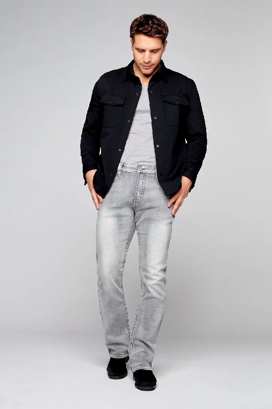 Men's Jeans with a Cargo - Inspired Knee Pocket for Extra Storage5 Pocket Bootcut Jeans - Light Grey Wash Men's Jeans with a Cargo - Inspired Knee Pocket for Extra Storage5 Pocket Bootcut Jeans - Light Grey Wash