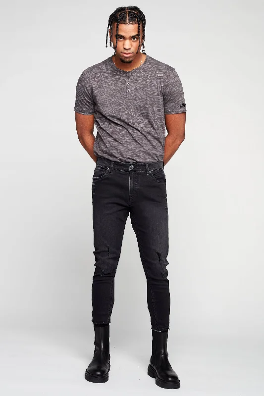 Plus Size Men's Bootcut Jeans with a Relaxed Waist for a Classic and Comfortable Fit5 Pocket Cropped Slim Fit Pants - Vintage Black
