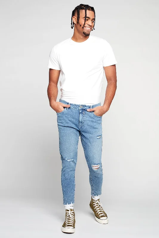 Plus Size Men's Straight Leg Jeans with Reinforced Knees for Durability5 Pocket Cropped Slim Fit Jeans - Vintage Bleach Plus Size Men's Straight Leg Jeans with Reinforced Knees for Durability5 Pocket Cropped Slim Fit Jeans - Vintage Bleach