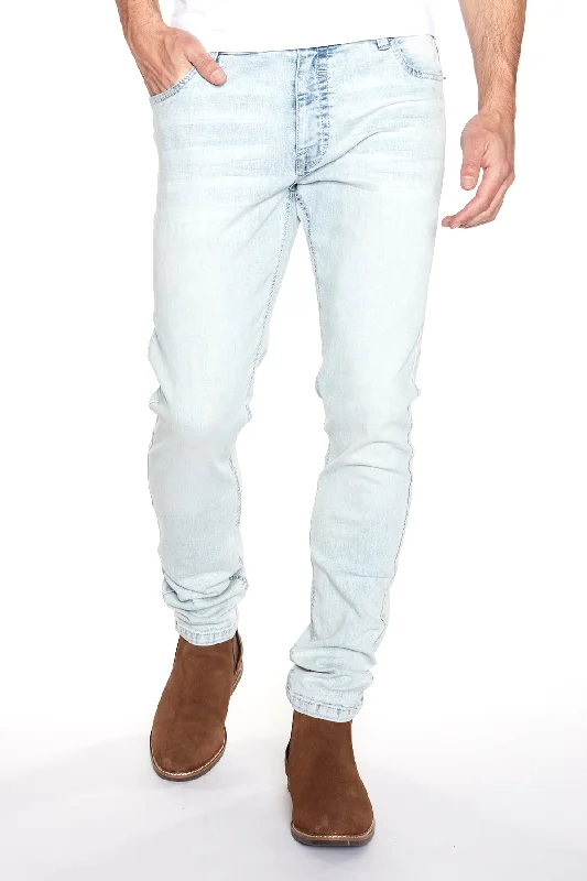 Men's Low - Rise Jeans in a Light Wash for a Casual and Youthful Look5 Pocket Slim Fit Jeans - Light Indigo Acid Wash Men's Low - Rise Jeans in a Light Wash for a Casual and Youthful Look5 Pocket Slim Fit Jeans - Light Indigo Acid Wash