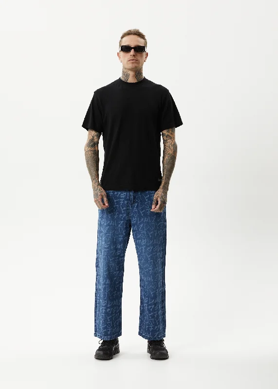Plus Size Men's Relaxed Fit Jeans with a Tapered Leg for a Laid - Back VibeAFENDS Mens Tagged Pablo - Denim Baggy Jeans - Graffiti Blue Plus Size Men's Relaxed Fit Jeans with a Tapered Leg for a Laid - Back VibeAFENDS Mens Tagged Pablo - Denim Baggy Jeans - Graffiti Blue