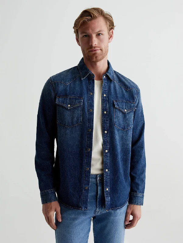 Men's Slim Fit Stretch Jeans in Dark Wash for a Modern and Comfortable LookAiden Western Shirt - Exhibition Men's Slim Fit Stretch Jeans in Dark Wash for a Modern and Comfortable LookAiden Western Shirt - Exhibition
