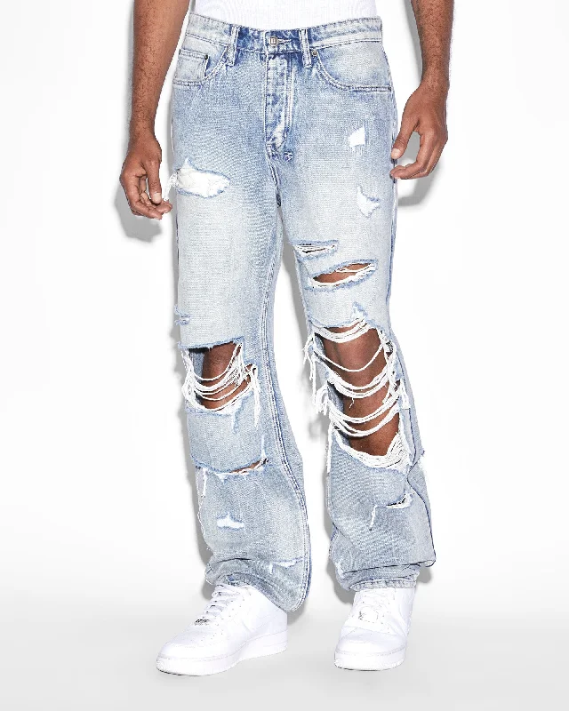 Men's Jeans with a Cargo - Inspired Knee Pocket for Extra StorageANTI K PUNK BLUE SHRED Men's Jeans with a Cargo - Inspired Knee Pocket for Extra StorageANTI K PUNK BLUE SHRED