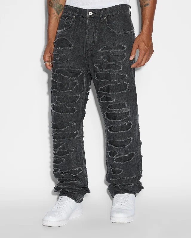 Men's High - Waisted Jeans in a Medium Wash for a Vintage - Style RevivalANTI K SHREDDED BLACK