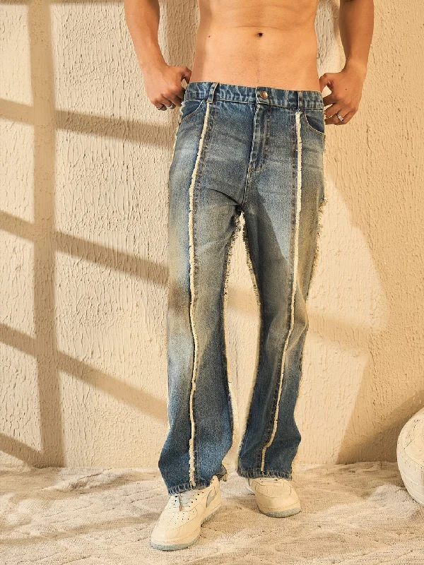 Plus Size Men's Relaxed Fit Jeans with a Tapered Leg for a Laid - Back VibeBlue Frayed Wide Leg Denim Plus Size Men's Relaxed Fit Jeans with a Tapered Leg for a Laid - Back VibeBlue Frayed Wide Leg Denim