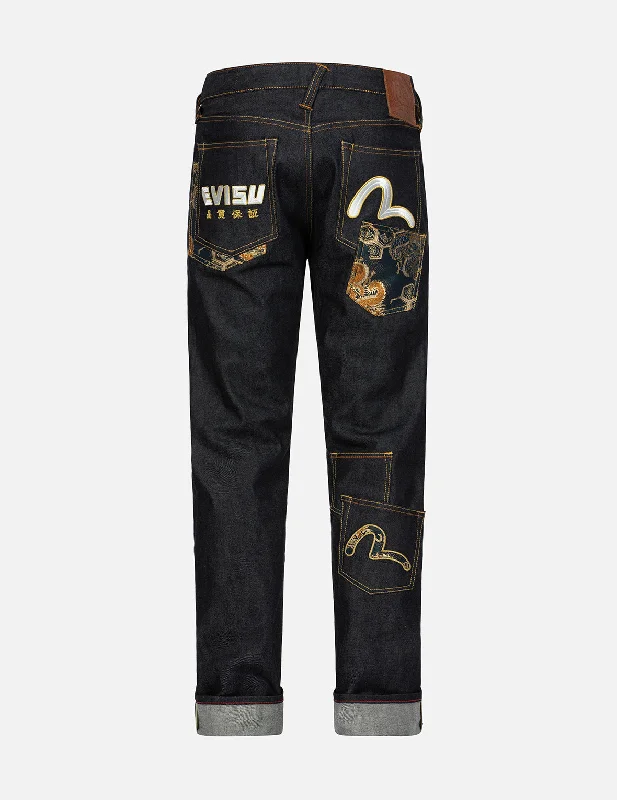 Men's High - Waisted Jeans in a Medium Wash for a Vintage - Style RevivalBrocade and Seagull Multi-Pocket Carrot Fit Jeans #2017
