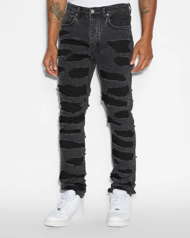 Plus Size Men's Relaxed Fit Jeans with a Faded Wash for a Vintage - Inspired LookCHITCH SHREDDED BLACK Plus Size Men's Relaxed Fit Jeans with a Faded Wash for a Vintage - Inspired LookCHITCH SHREDDED BLACK