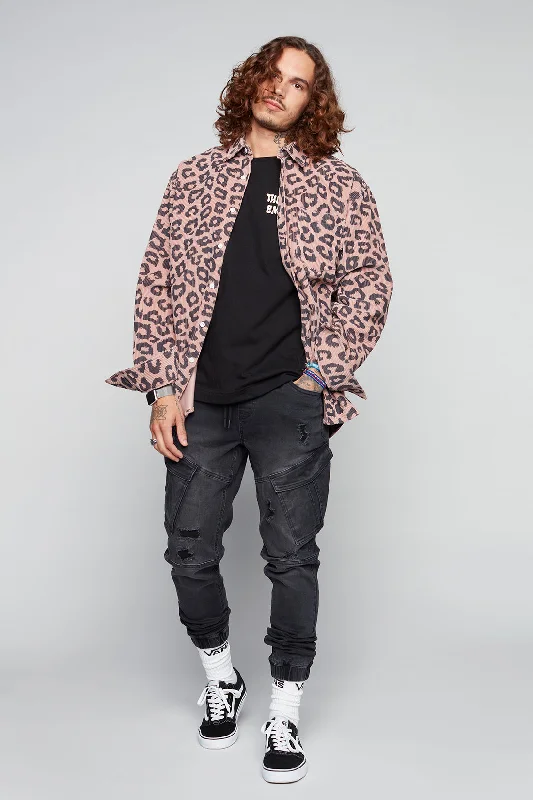 Men's Distressed Jeans with Patches for a Retro and DIY - Inspired AppearanceCOHEN - 5 Pocket Cargo Jogger - Vintage Black