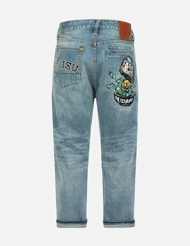 Men's Jeans with a Button - Fly for a Traditional and Classic AestheticDiamond Daruma Printed Pocket Cropped-Fit Jeans #2027 Men's Jeans with a Button - Fly for a Traditional and Classic AestheticDiamond Daruma Printed Pocket Cropped-Fit Jeans #2027