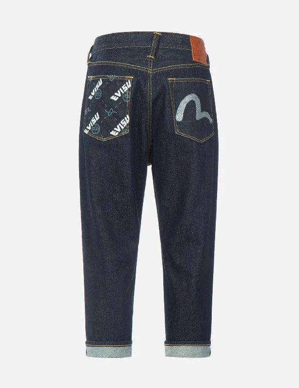 Plus Size Men's Relaxed Fit Jeans with a Faded Wash for a Vintage - Inspired LookDouble Monogram Printed Pocket Cropped Fit Jeans #2027 Plus Size Men's Relaxed Fit Jeans with a Faded Wash for a Vintage - Inspired LookDouble Monogram Printed Pocket Cropped Fit Jeans #2027