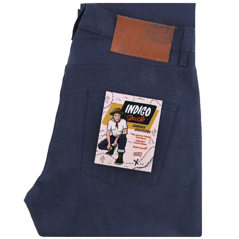 Men's Slim Fit Stretch Jeans in Dark Wash for a Modern and Comfortable LookEasy Guy - Indigo Duck Canvas Selvedge Men's Slim Fit Stretch Jeans in Dark Wash for a Modern and Comfortable LookEasy Guy - Indigo Duck Canvas Selvedge