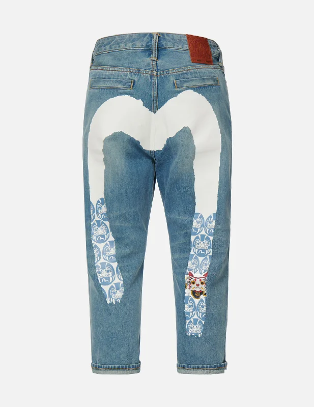 Plus Size Men's Relaxed Fit Jeans with a Tapered Leg for a Laid - Back VibeFortune Cat and Daruma Daicock Print Cropped Fit Jeans #2027 Plus Size Men's Relaxed Fit Jeans with a Tapered Leg for a Laid - Back VibeFortune Cat and Daruma Daicock Print Cropped Fit Jeans #2027