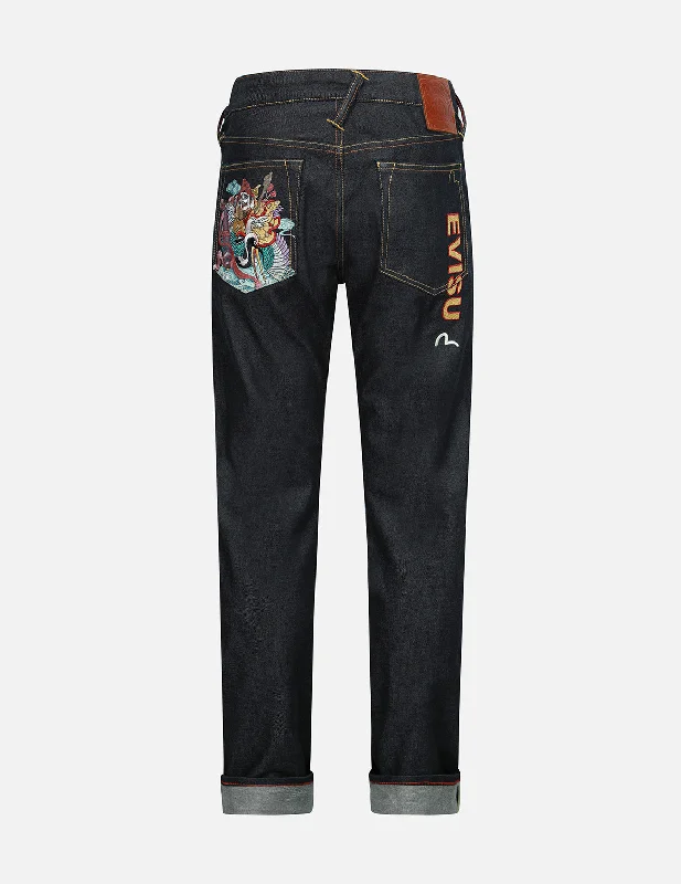 Men's Jeans with a Frayed Hem for a Casual and Effortless StyleFukurokuju Embroidery Carrot Fit Jeans #2017 Men's Jeans with a Frayed Hem for a Casual and Effortless StyleFukurokuju Embroidery Carrot Fit Jeans #2017