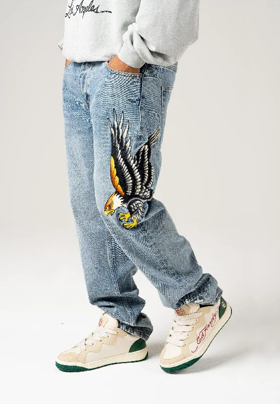 Plus Size Men's Straight Leg Jeans with Reinforced Knees for DurabilityMens Golden-Eagle Tattoo Graphic Denim Trousers Jeans - Bleach Plus Size Men's Straight Leg Jeans with Reinforced Knees for DurabilityMens Golden-Eagle Tattoo Graphic Denim Trousers Jeans - Bleach