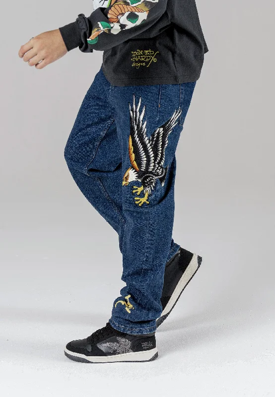 Men's Cargo Jeans with Multiple Pockets for a Practical and Outdoor - Friendly LookMens Golden-Eagle Tattoo Graphic Denim Trousers Jeans - Indigo Men's Cargo Jeans with Multiple Pockets for a Practical and Outdoor - Friendly LookMens Golden-Eagle Tattoo Graphic Denim Trousers Jeans - Indigo