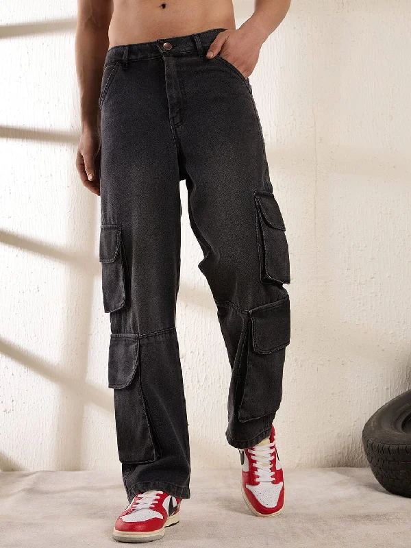 Men's Stretch Jeans with a Moisture - Wicking Lining for Active LifestylesGrey Washed Baggy Cargo Denim Men's Stretch Jeans with a Moisture - Wicking Lining for Active LifestylesGrey Washed Baggy Cargo Denim