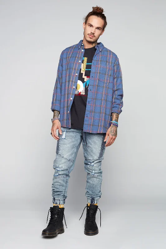Men's Jeans with a Cargo - Inspired Knee Pocket for Extra StorageHENDRIX - 5 Pocket Moto Stitch Jogger - Indigo Acid Men's Jeans with a Cargo - Inspired Knee Pocket for Extra StorageHENDRIX - 5 Pocket Moto Stitch Jogger - Indigo Acid