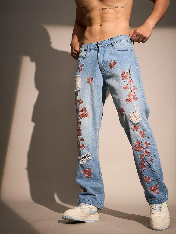 Men's Slim Fit Stretch Jeans in Dark Wash for a Modern and Comfortable LookIce Tint Cherry Blossom Straight Fit Denim Men's Slim Fit Stretch Jeans in Dark Wash for a Modern and Comfortable LookIce Tint Cherry Blossom Straight Fit Denim