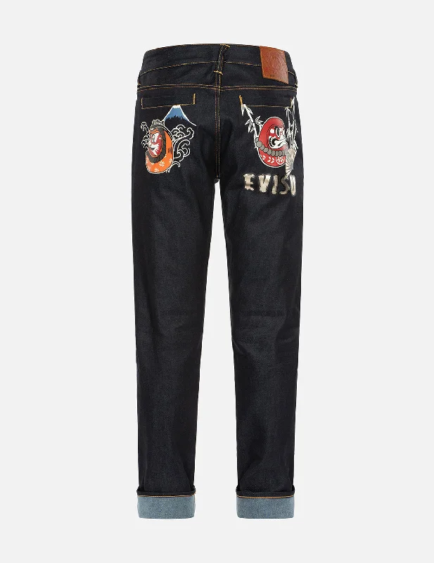 Plus Size Men's Relaxed Fit Jeans with a Faded Wash for a Vintage - Inspired LookKumadori Daruma Print Carrot Fit Denim Jeans #2017 Plus Size Men's Relaxed Fit Jeans with a Faded Wash for a Vintage - Inspired LookKumadori Daruma Print Carrot Fit Denim Jeans #2017