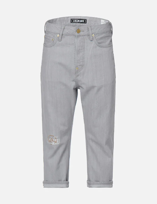 Men's Jeans with an Elastic Waistband for Ultimate ComfortLogo Embroidery Drop-crotch Cropped-fit Denim Jeans #2027 Men's Jeans with an Elastic Waistband for Ultimate ComfortLogo Embroidery Drop-crotch Cropped-fit Denim Jeans #2027