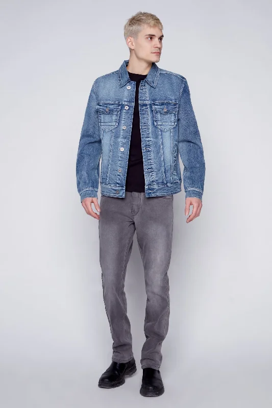 Plus Size Men's Bootcut Jeans with a Belt Loop Upgrade for a Stylish TouchSlim Fit Classic Trucker Jean Jacket - Snow Wash Plus Size Men's Bootcut Jeans with a Belt Loop Upgrade for a Stylish TouchSlim Fit Classic Trucker Jean Jacket - Snow Wash