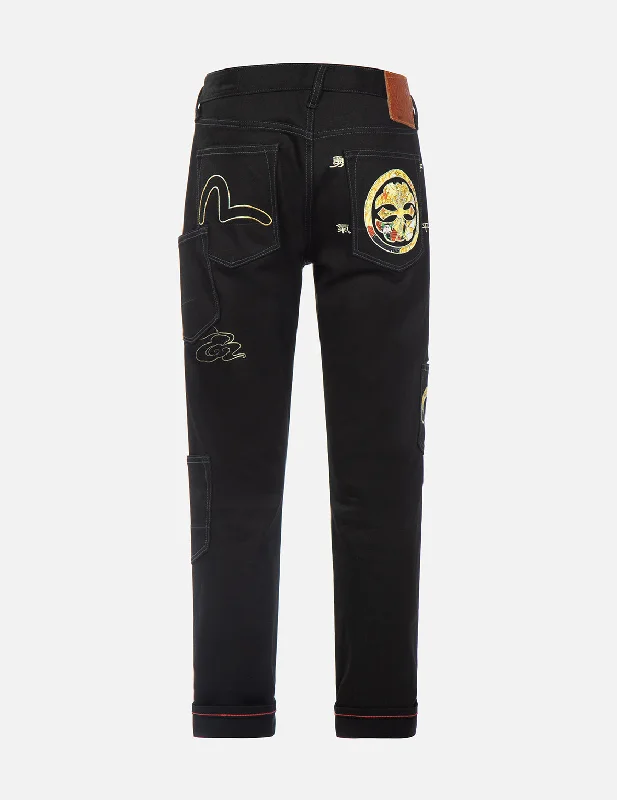 Men's Jeans with an Elastic Waistband for Ultimate ComfortMulti Pocket Brocade Embroidered Carrot Fit Jeans #2017 Men's Jeans with an Elastic Waistband for Ultimate ComfortMulti Pocket Brocade Embroidered Carrot Fit Jeans #2017