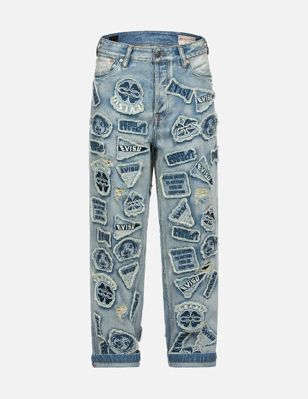 Men's Jeans with a Zip - Off Lower Leg for Convertible StyleMultipleBadgesDeconstructed Relax Fit Jeans Men's Jeans with a Zip - Off Lower Leg for Convertible StyleMultipleBadgesDeconstructed Relax Fit Jeans