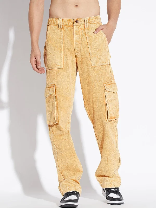 Plus Size Men's Bootcut Jeans with a Relaxed Waist for a Classic and Comfortable FitMustard Washed Carpenter Denim Plus Size Men's Bootcut Jeans with a Relaxed Waist for a Classic and Comfortable FitMustard Washed Carpenter Denim
