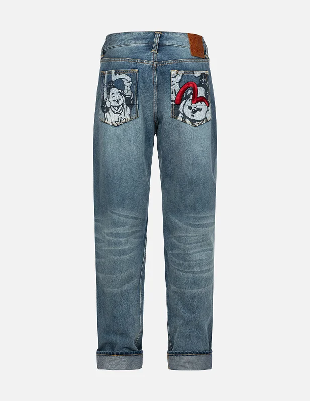 Men's Straight Leg Raw Denim Jeans for a Minimalist and Durable OptionPlayful Godhead Print and Seagull Embroidery 3D Fit Jeans Men's Straight Leg Raw Denim Jeans for a Minimalist and Durable OptionPlayful Godhead Print and Seagull Embroidery 3D Fit Jeans