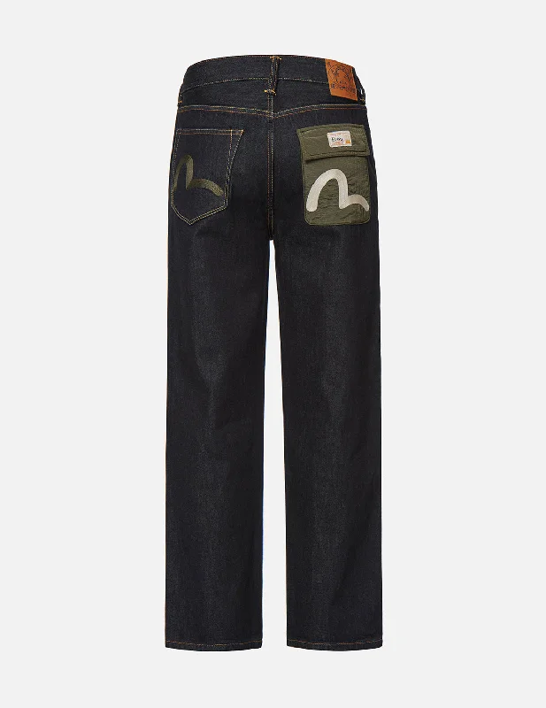 Men's Jeans with a Cargo - Inspired Knee Pocket for Extra StorageSeagull Embroidered Wide Leg Denim Jeans Men's Jeans with a Cargo - Inspired Knee Pocket for Extra StorageSeagull Embroidered Wide Leg Denim Jeans