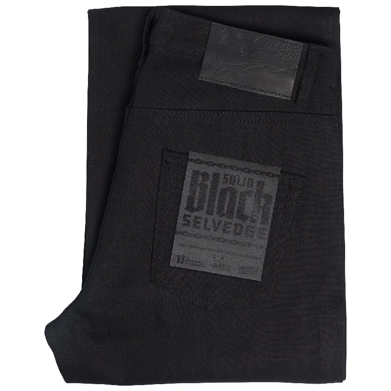 Men's Jeans with a Button - Fly for a Traditional and Classic AestheticStrong Guy - Solid Black Selvedge Men's Jeans with a Button - Fly for a Traditional and Classic AestheticStrong Guy - Solid Black Selvedge