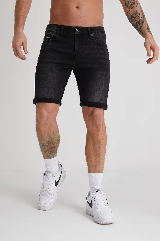 Men's Jeans with an Elastic Waistband for Ultimate ComfortTexas denim shorts In washed Black Men's Jeans with an Elastic Waistband for Ultimate ComfortTexas denim shorts In washed Black