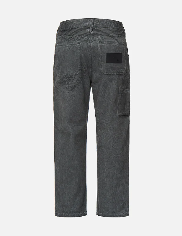Men's Jeans with an Elastic Waistband for Ultimate ComfortThe Great Wave Print Straight-leg Jeans Men's Jeans with an Elastic Waistband for Ultimate ComfortThe Great Wave Print Straight-leg Jeans