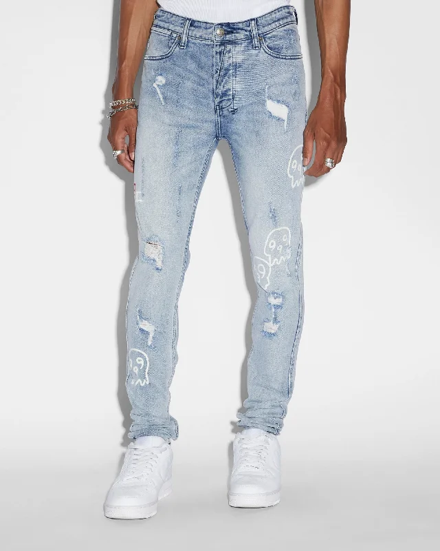 Men's Distressed Jeans with Patches for a Retro and DIY - Inspired AppearanceVAN WINKLE TRASHED DEVIL Men's Distressed Jeans with Patches for a Retro and DIY - Inspired AppearanceVAN WINKLE TRASHED DEVIL
