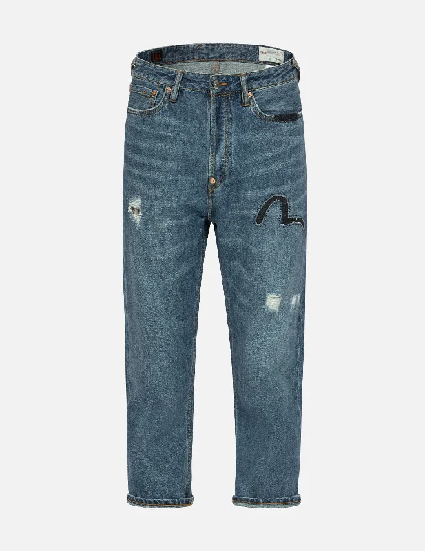 Plus Size Men's Bootcut Jeans with a Relaxed Waist for a Classic and Comfortable FitWashed and Distressed Seagull Patchwork and Logo Embroidery Cropped Jeans #2027 Plus Size Men's Bootcut Jeans with a Relaxed Waist for a Classic and Comfortable FitWashed and Distressed Seagull Patchwork and Logo Embroidery Cropped Jeans #2027