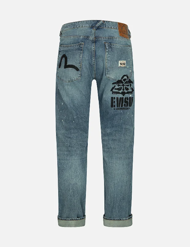 Plus Size Men's Bootcut Jeans with a Belt Loop Upgrade for a Stylish TouchWashed Multiple Distressed Print with Splatter Marks Carrot Fit Jeans #2017 Plus Size Men's Bootcut Jeans with a Belt Loop Upgrade for a Stylish TouchWashed Multiple Distressed Print with Splatter Marks Carrot Fit Jeans #2017