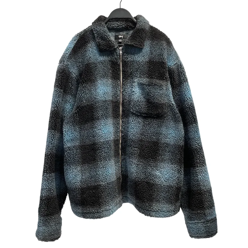 Checkered men jackets in a plaid pattern for a preppy appearanceSTUSSY/Fleece Jkt/XL/Cotton/BLU/Plaid/