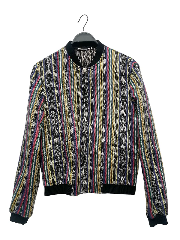 Hooded men jackets with a detachable faux - fur trim for added warmthYVES SAINT LAURENT/Flight Jkt/M/Cotton/MLT/Stripe/varsity multi color Hooded men jackets with a detachable faux - fur trim for added warmthYVES SAINT LAURENT/Flight Jkt/M/Cotton/MLT/Stripe/varsity multi color